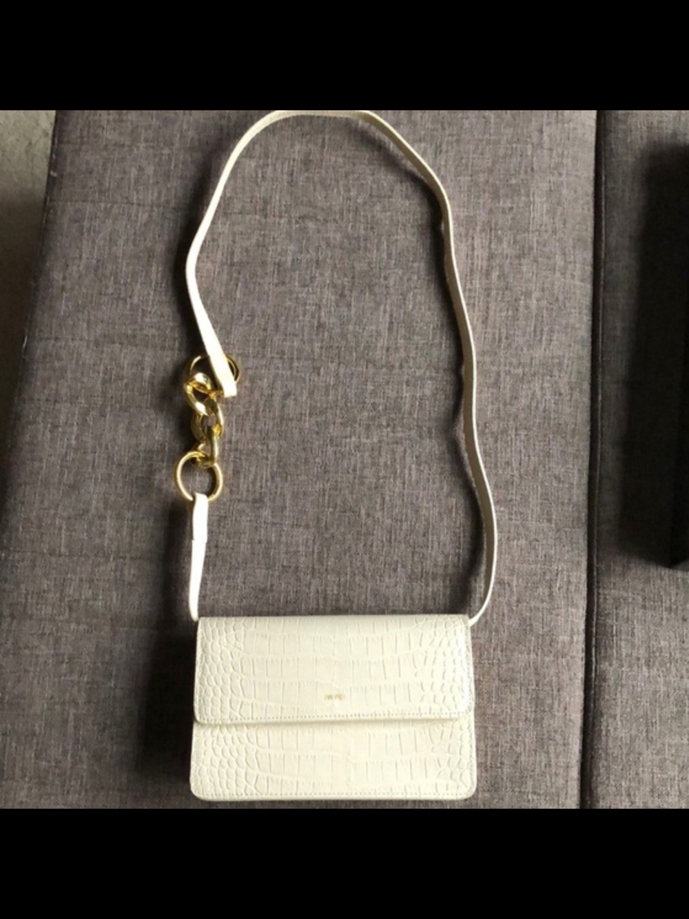 JW PEI Cream Croc-Embossed Crossbody with Gold Ring Detail